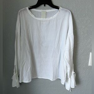 Anthropologie Heather by Bordeaux cotton tie sleeve Top White Size M